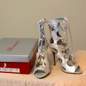 Lace Up Silver High Heels Open Toe & More!
